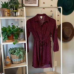 A New Day burgundy leopard print shirt dress S